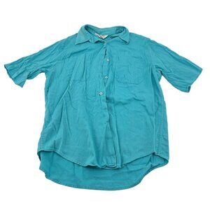 Vintage Express Turquoise Short-Sleeve Button-Up Shirt S‎ 100% Cotton Hong Kong